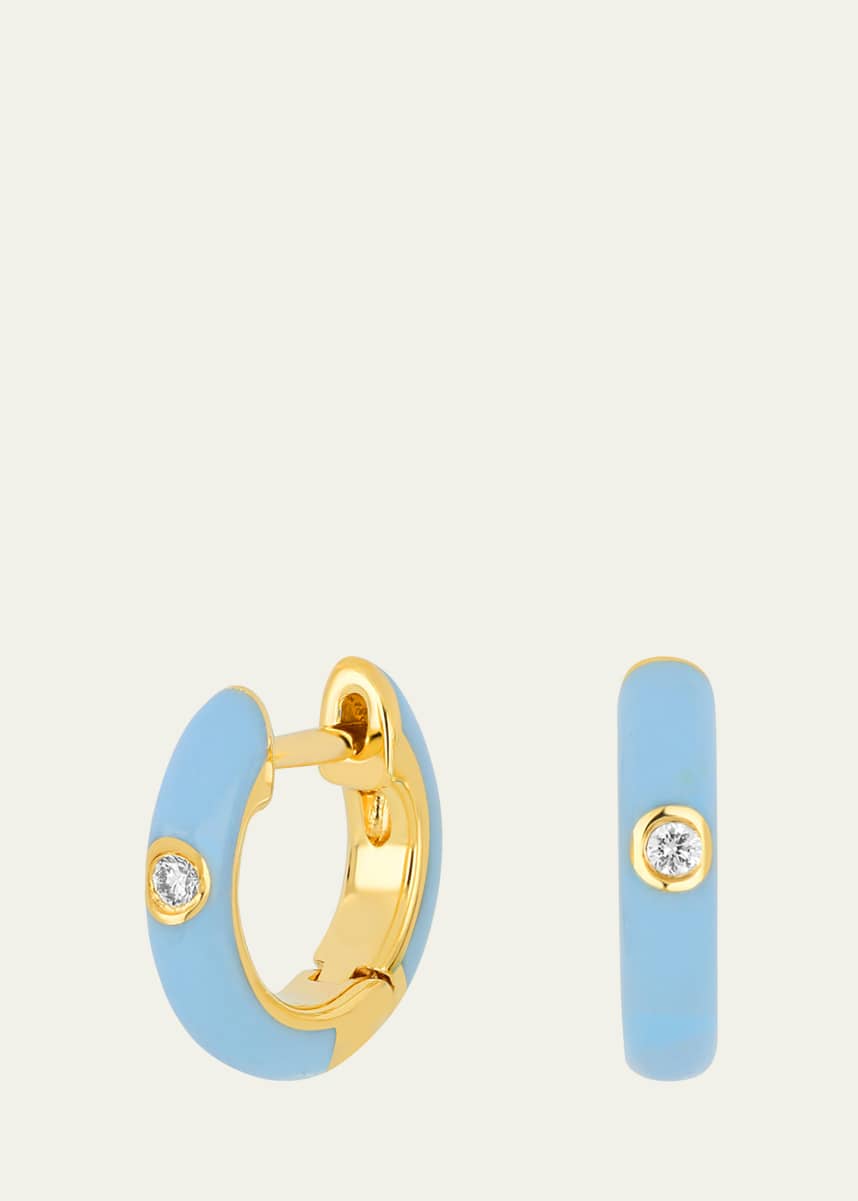 EF Collection Single Diamond Baby Blue Enamel Huggie Earrings