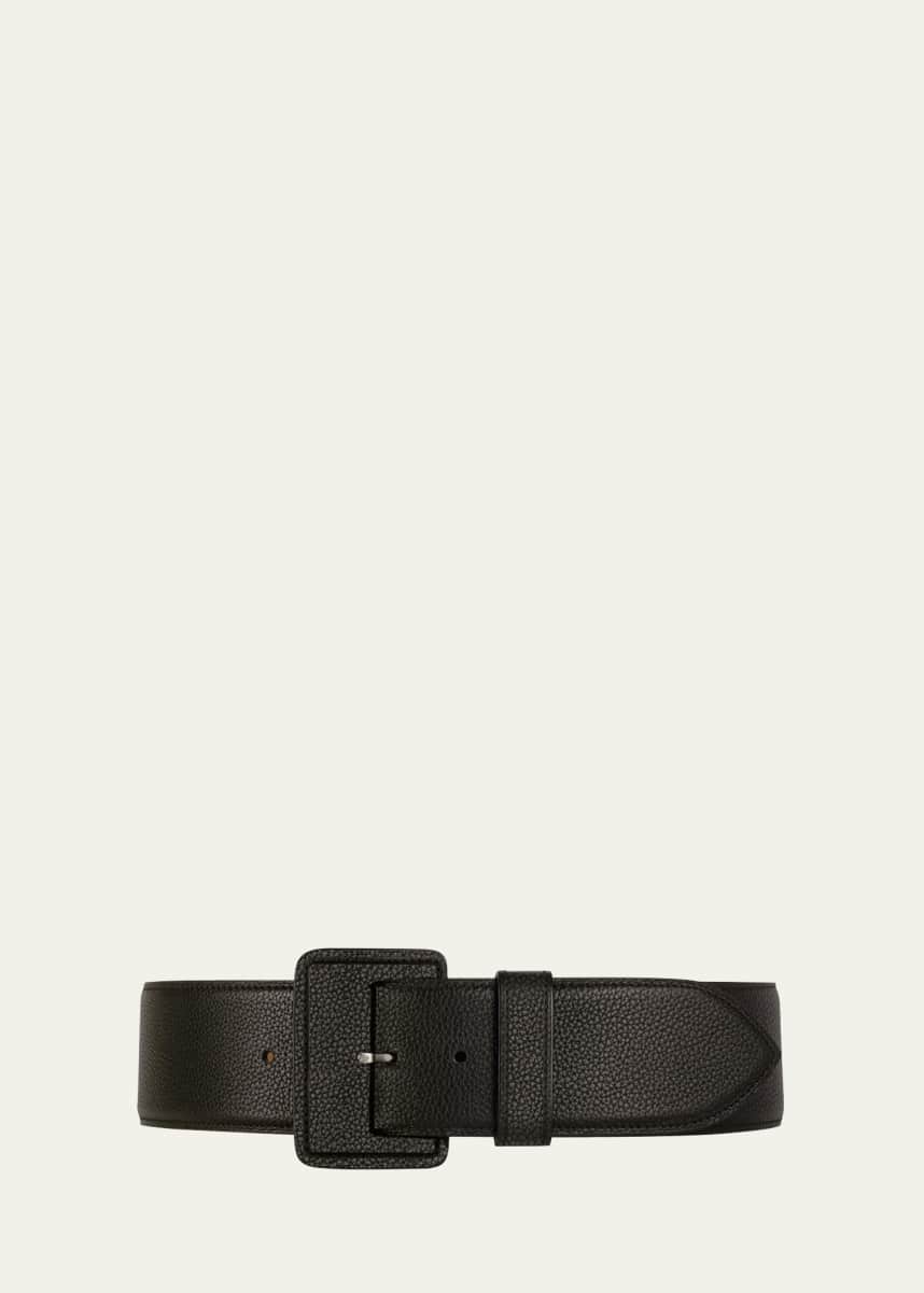 Vaincourt Paris La Merveilleuse Large Pebbled Leather Belt with Covered Buckle