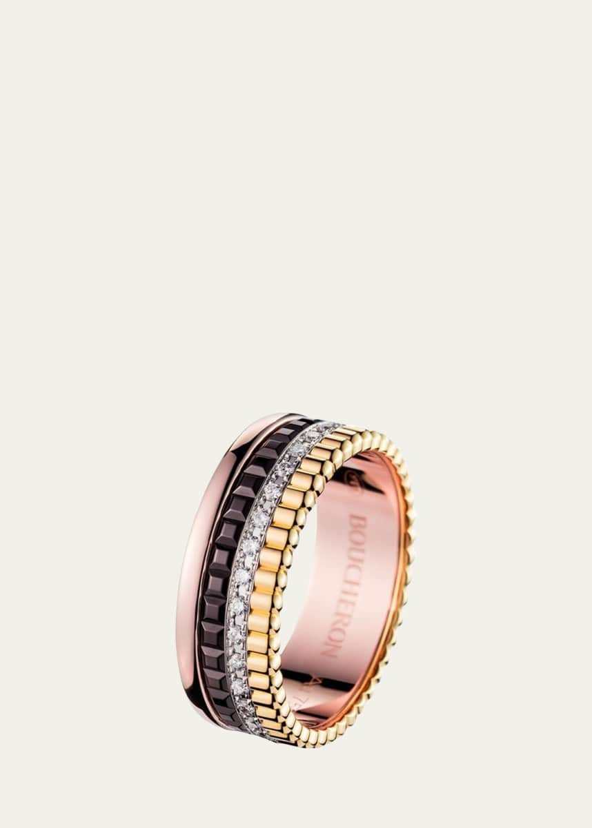 Boucheron Quatre Classique Ring in Tricolor Gold with Brown PVD and Diamonds