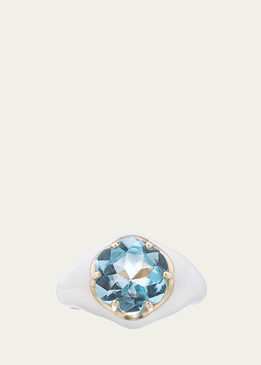 Bea Bongiasca Da Funkadelic Signet Ring with White Enamel and Blue Topaz