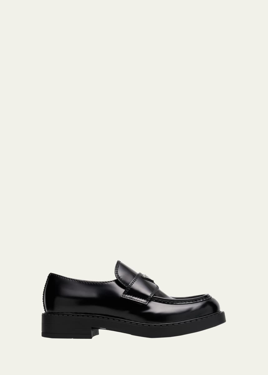 Prada Men's Triangle Logo Leather Loafers