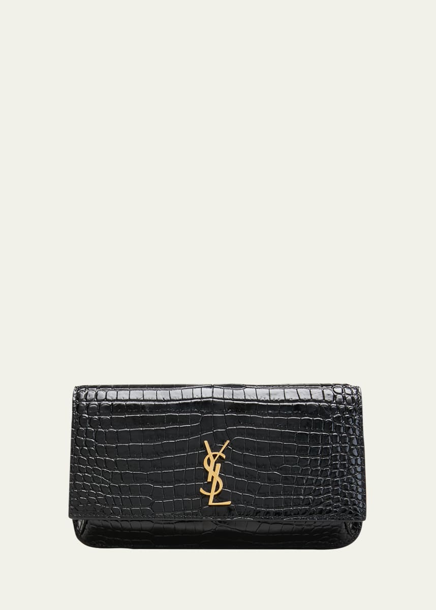 Saint Laurent YSL Croc-Embossed Phone Holder Shoulder Bag