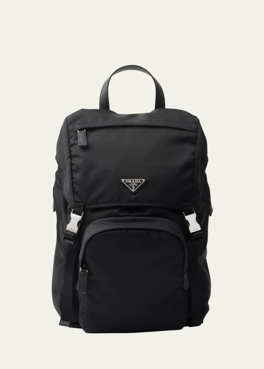 Prada Men's Padded Nylon Logo Backpack w/ Hood