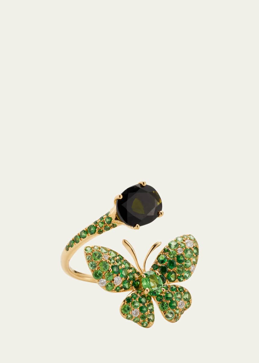 Stefere 18k Yellow Gold Green Ring from Butterfly Collection, Size 6.5 and 7