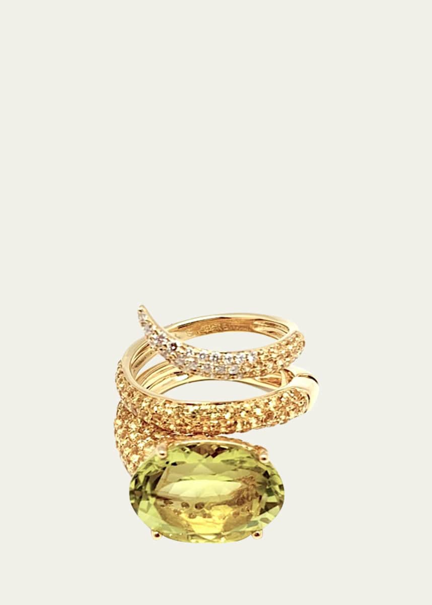 Stefere Yellow Ring From Convertible Collection in 18K Yellow Gold, Yellow Sapphires and Lemon Quartz, Size 6.5 and 7