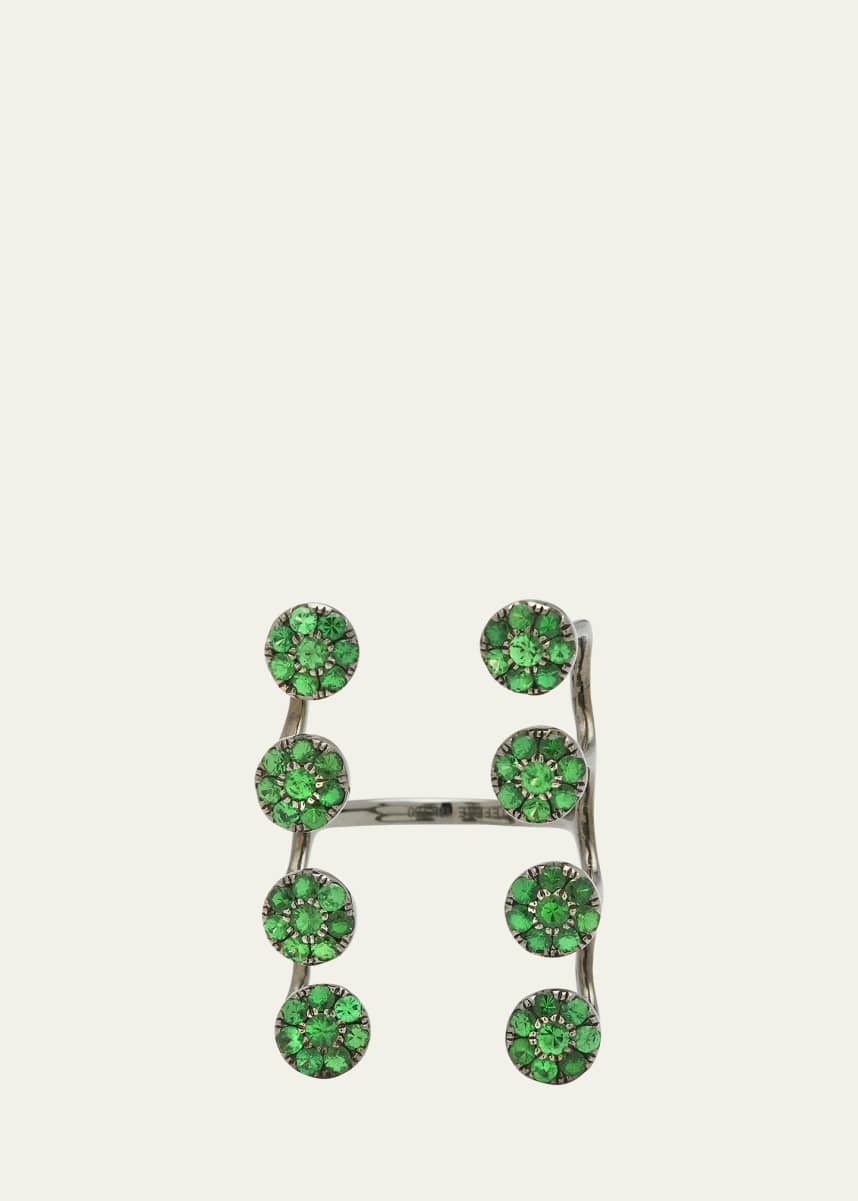 Stefere 18k White Gold Rhodium Finish Green Ring from the Aurore Collection, Size 6.5 and 7