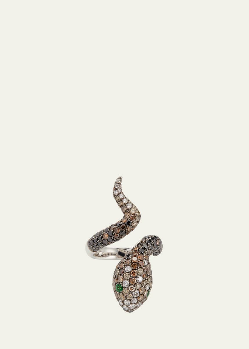 Stefere 18k White Gold Brown Ring from the Snake Collection, Size 7