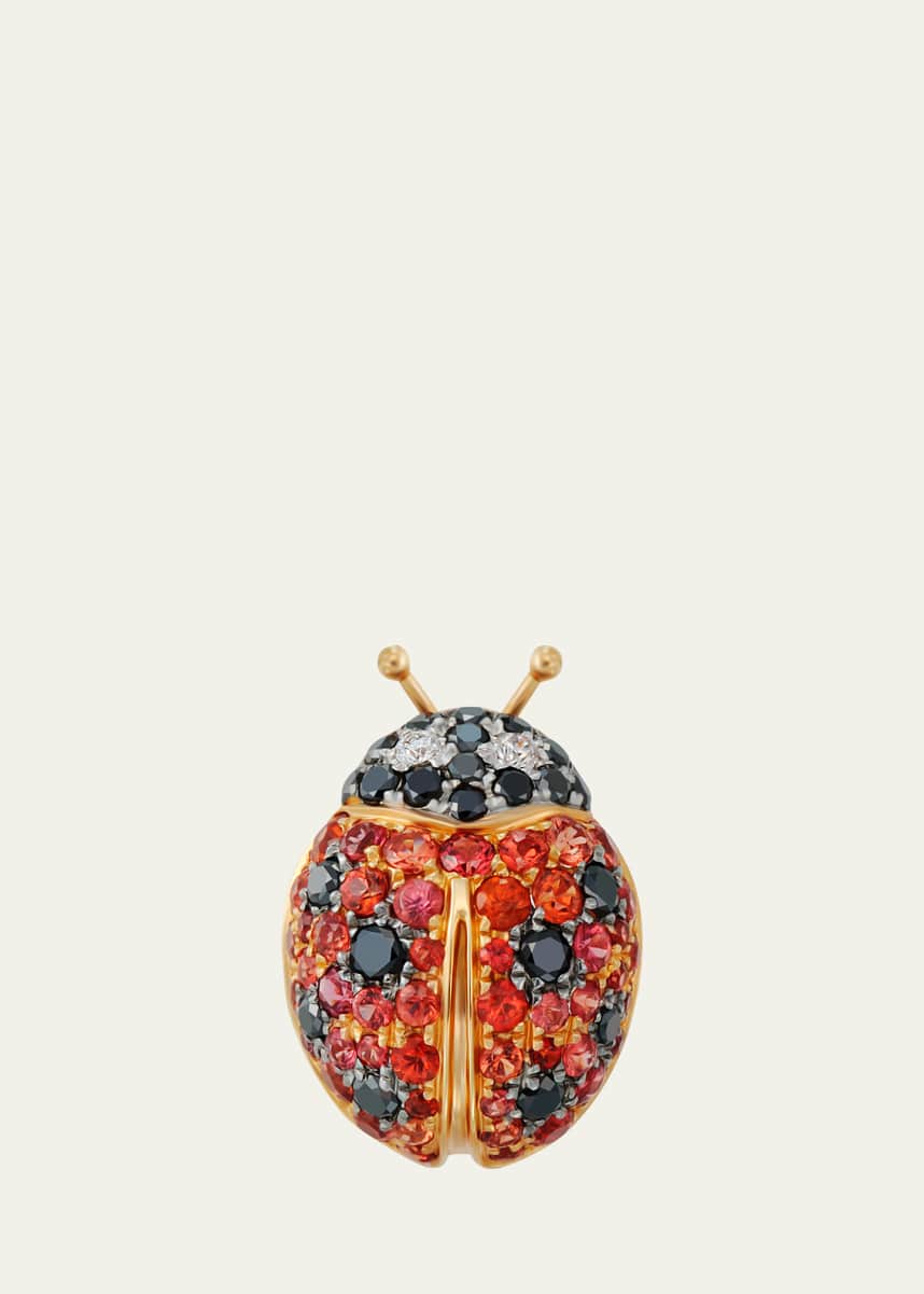 Mio Harutaka 18k Yellow Gold Ladybug Earring With Black And White Diamonds And Orange Sapphire, Single
