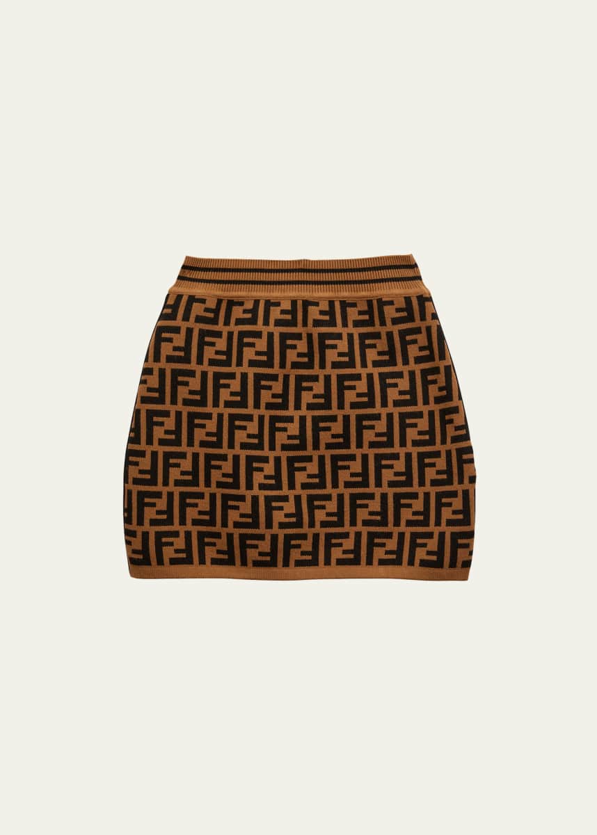 Fendi Girl's Knit Monogram Intarsia Skirt, Size 3-6