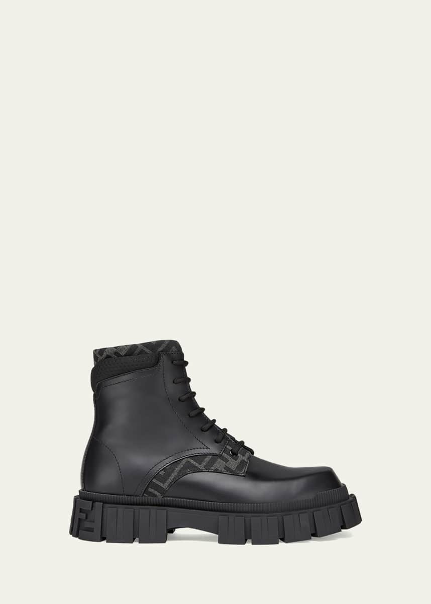 Fendi Men's Force FF Leather Lug-Sole Combat Boots