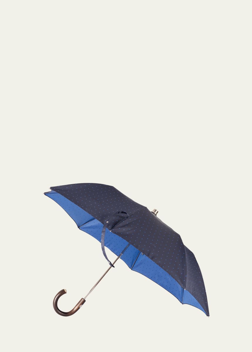 Bergdorf Goodman Men's Pindot Folding Umbrella w/ Chestnut Handle