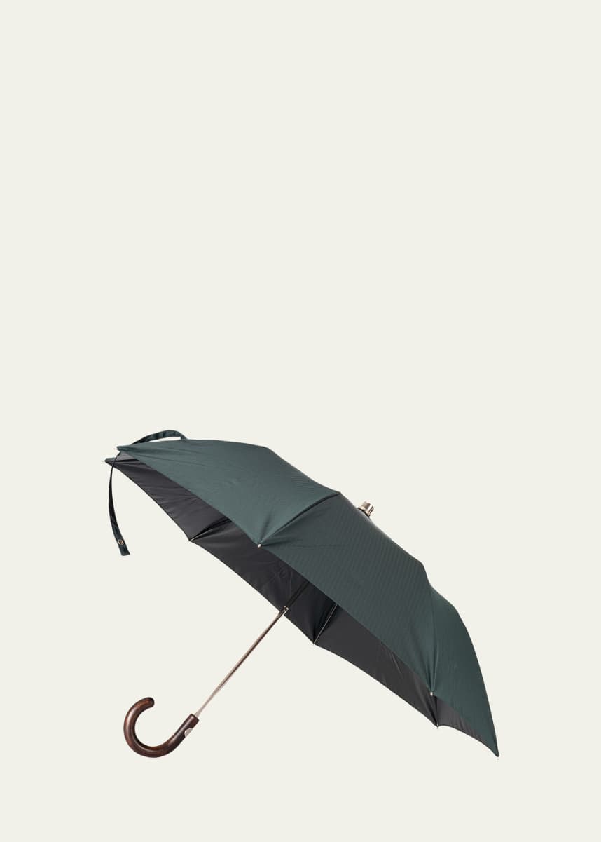 Bergdorf Goodman Men's Herringbone Folding Umbrella w/ Maple Handle
