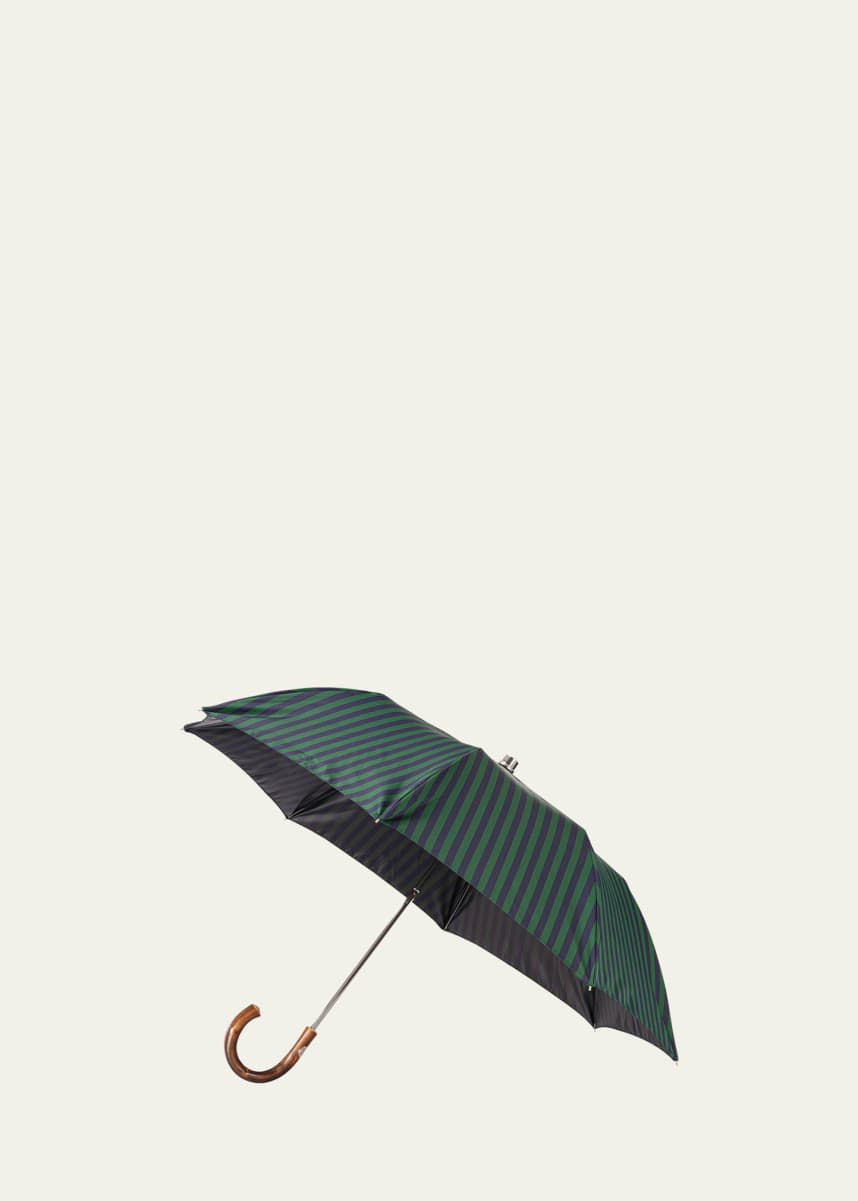 Bergdorf Goodman Men's Even-Stripe Folding Umbrella w/ Chestnut Handle