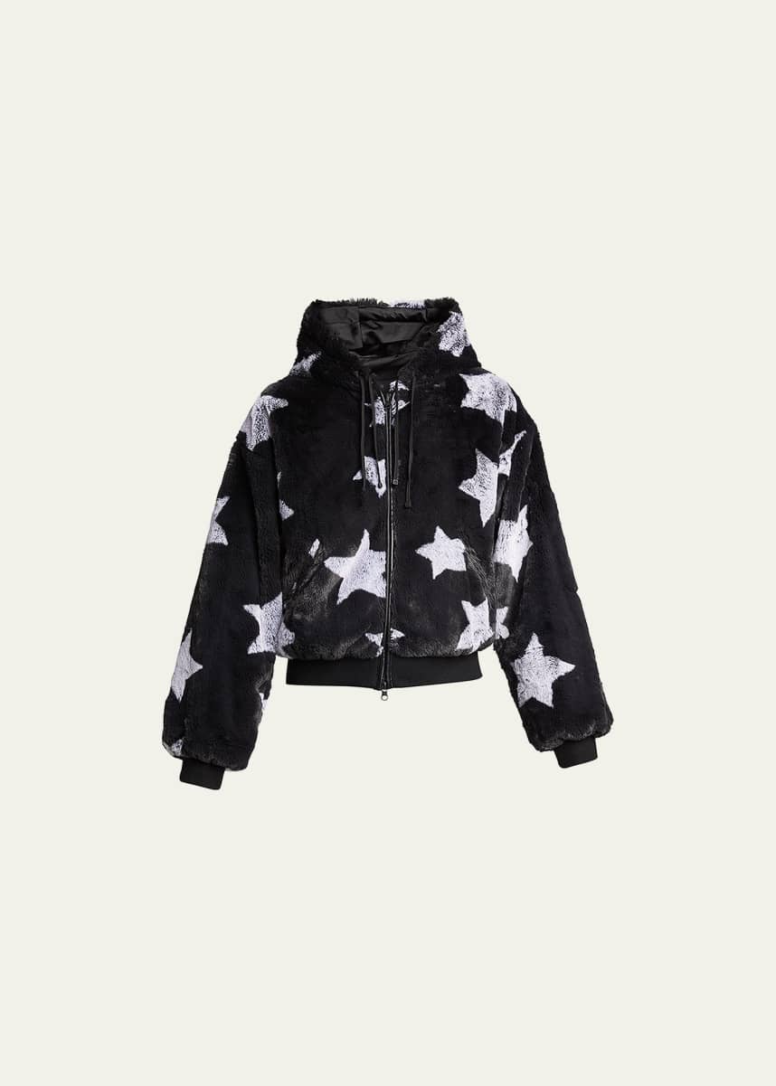 Blanc Noir Faux-Fur Reversible Star Hoodie