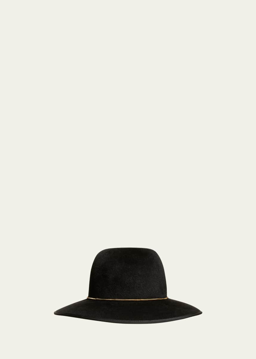 Sofia Cashmere Cashmere-Wool Floppy Hat w/ Golden Chain