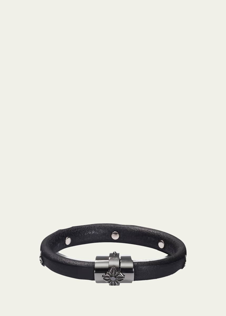 Shamballa Jewels Men's Korne Leather & Black Rhodium Bracelet