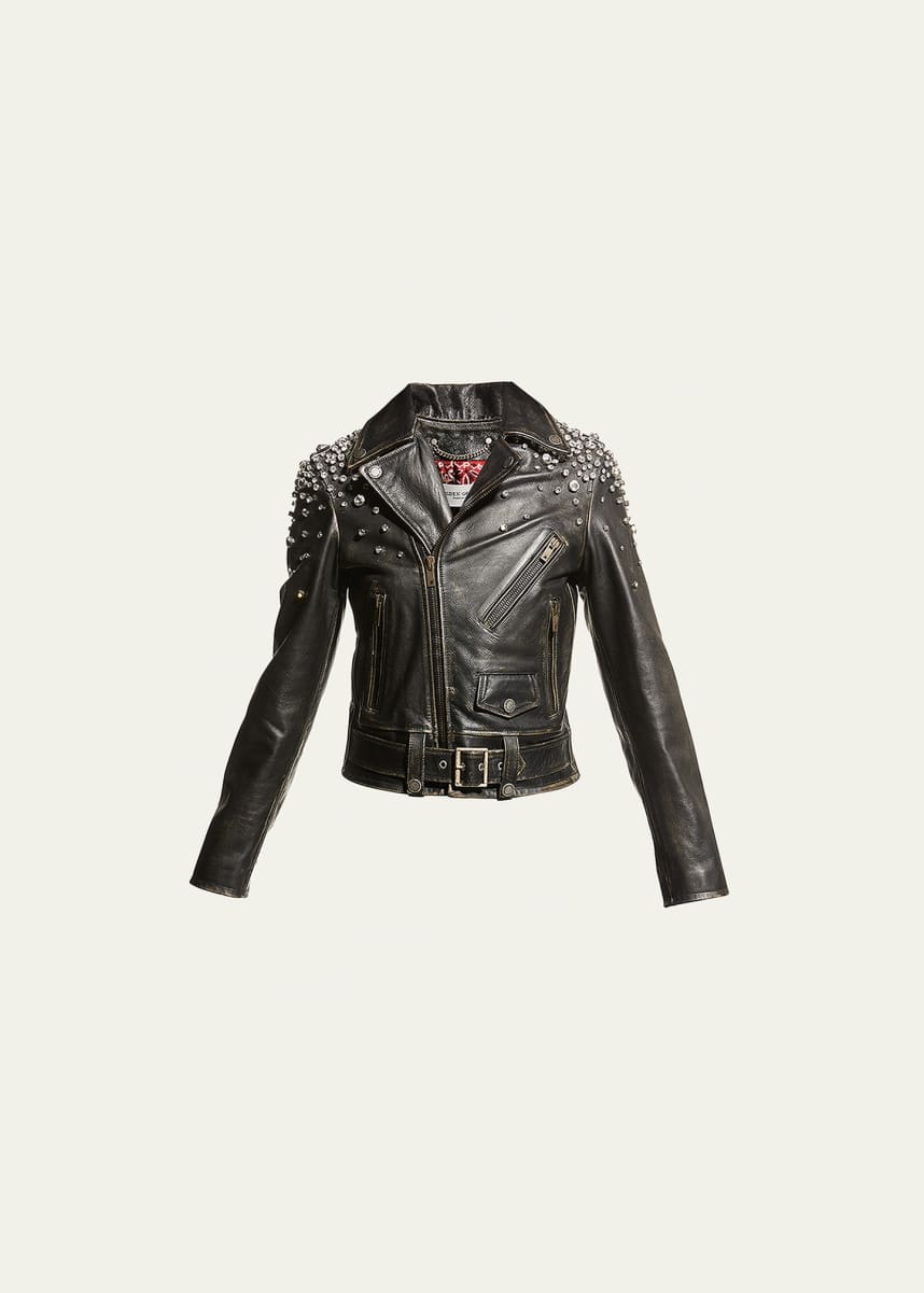 Golden Goose Golden Distressed Leather Jacket with Crystals