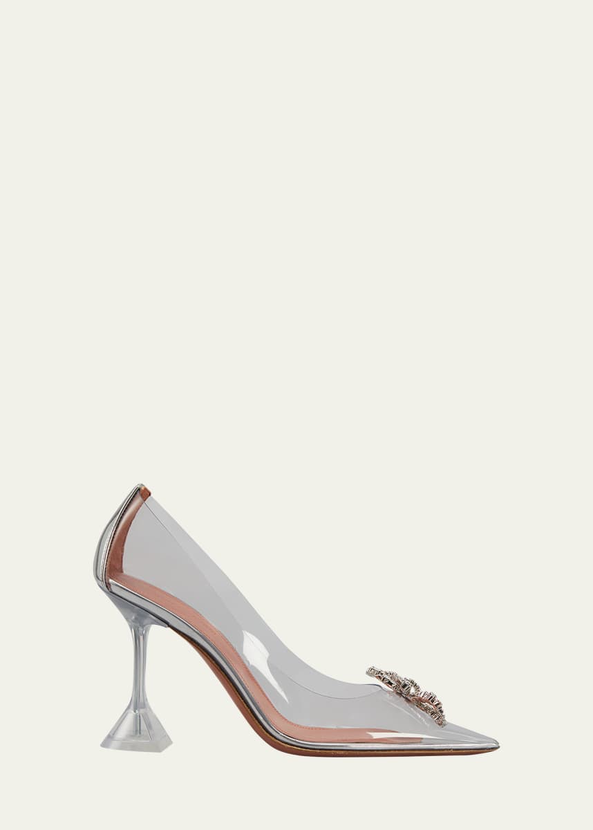 Amina Muaddi Rosie 95mm Crystal Bow Glass Pumps