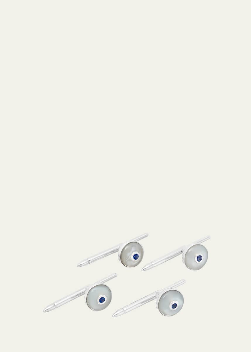 Bergdorf Goodman Men's 14K White Gold Mother-of-Pearl and Sapphire Shirt Studs
