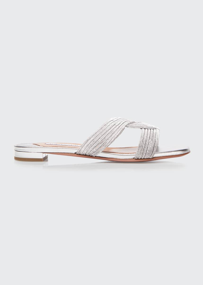 Aquazzura Gatsby Crystal Knot Flat Sandals Bergdorf Goodman