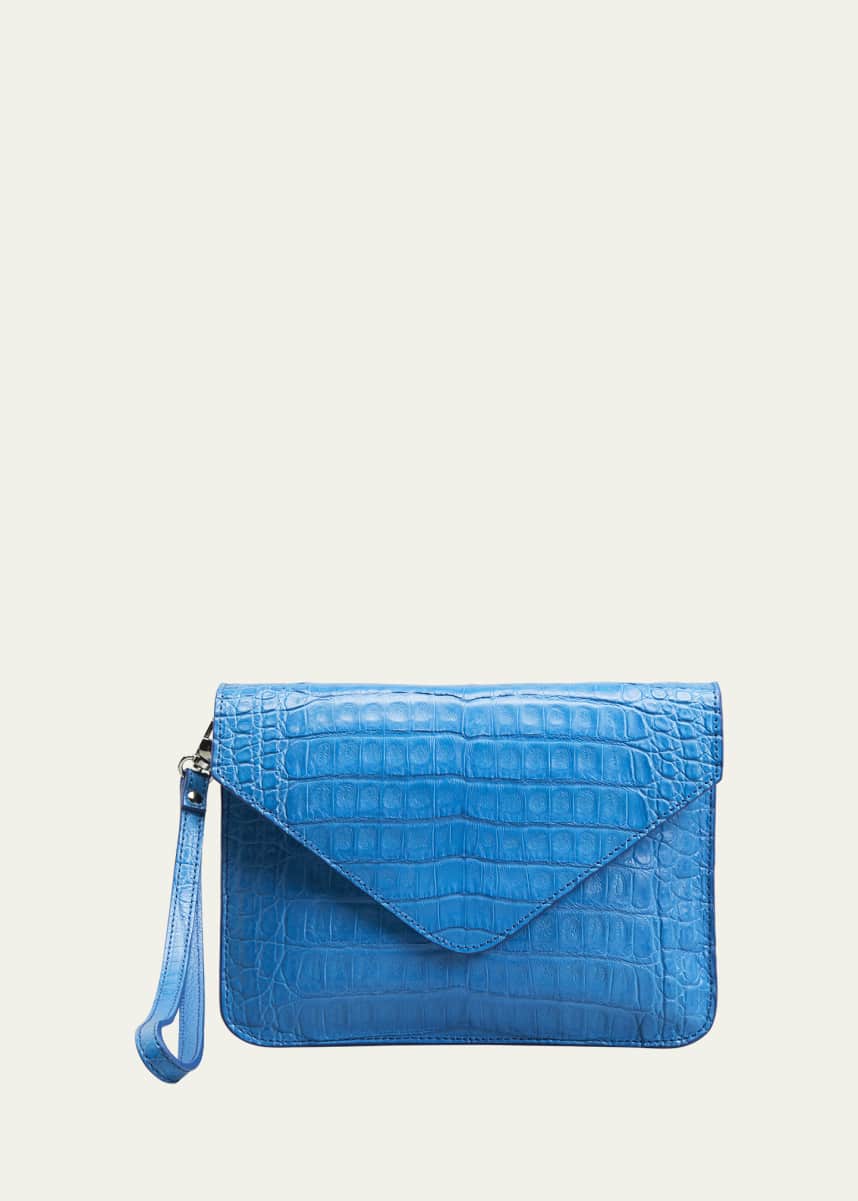 Maria Oliver Crocodile Pouch Wristlet Clutch Bag with Crossbody Strap