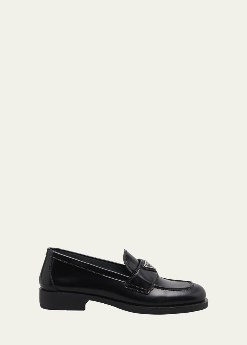 Prada Calfskin Logo Flat Loafers