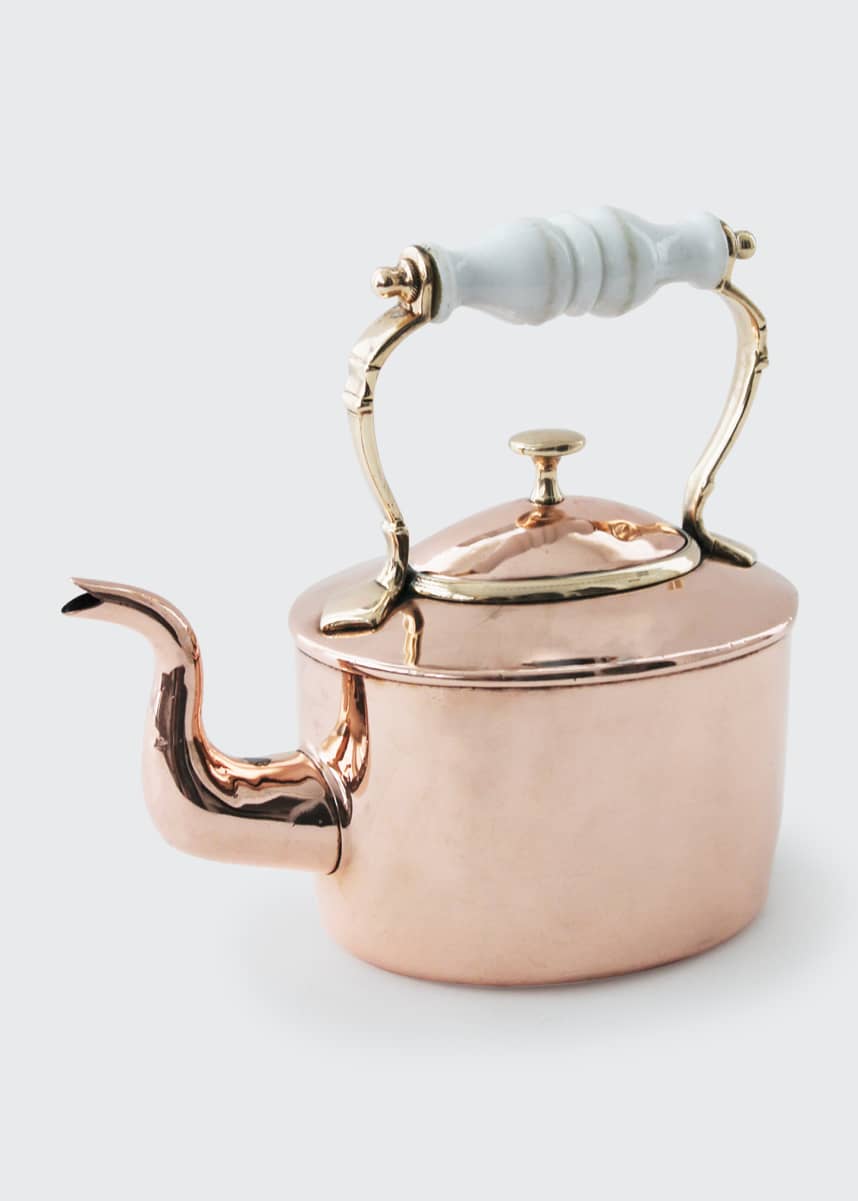 Coppermill Kitchen Antique English Tea Kettle W/ Porcelain Handle, Mid 19th Century