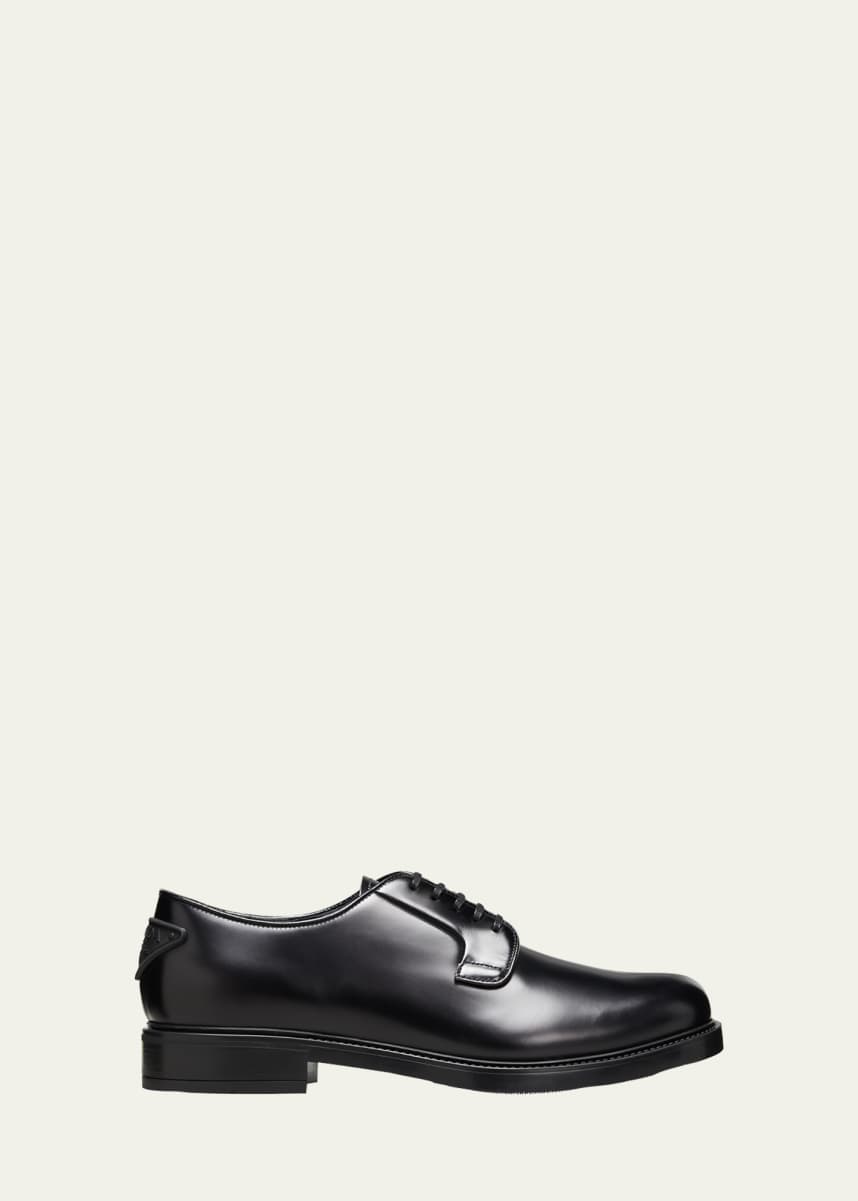 Prada Triangle Logo Shiny Leather Derby Shoes