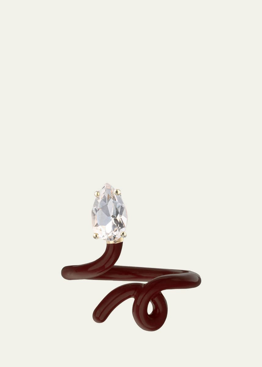 Bea Bongiasca Baby Vine Pinky Ring in Cherry Chocolate Enamel and Rock Crystal