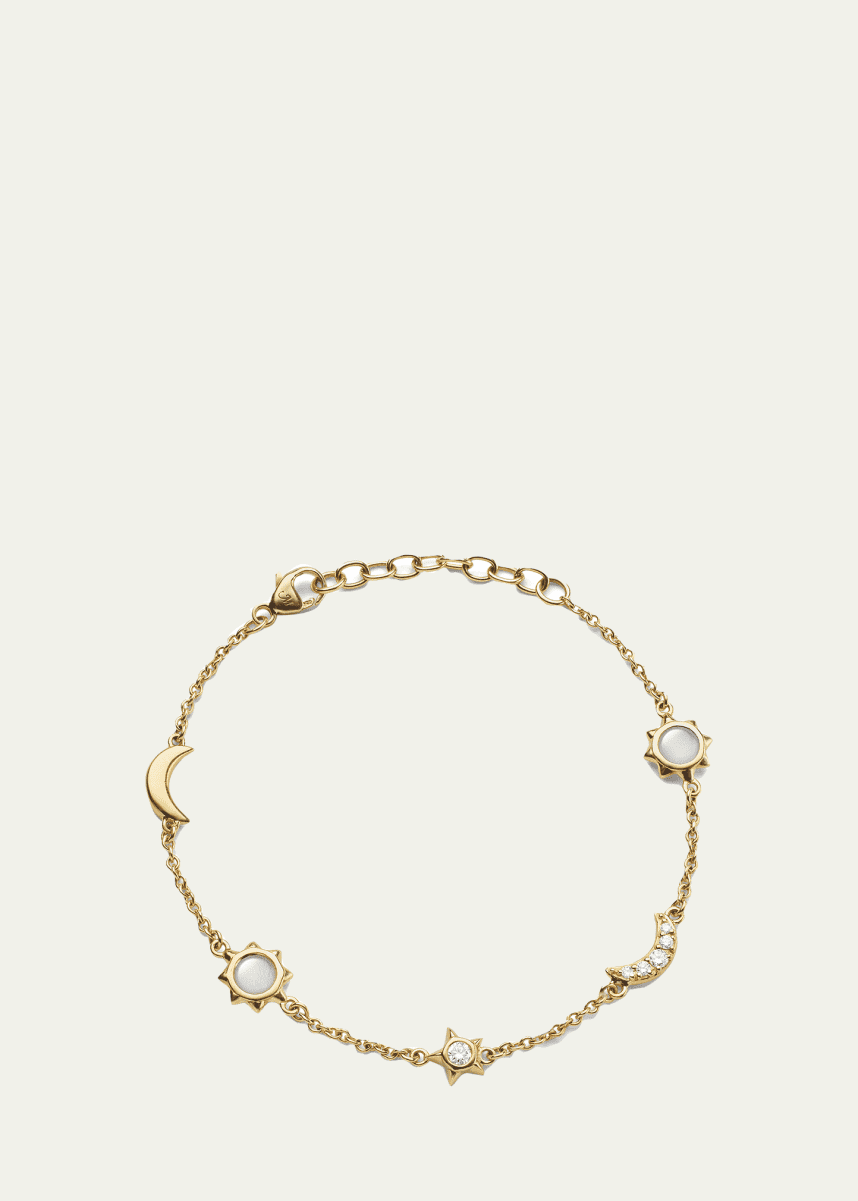 Monica Rich Kosann Yellow Gold Sun, Moon, Stars, Diamond and Moonstone Bracelet