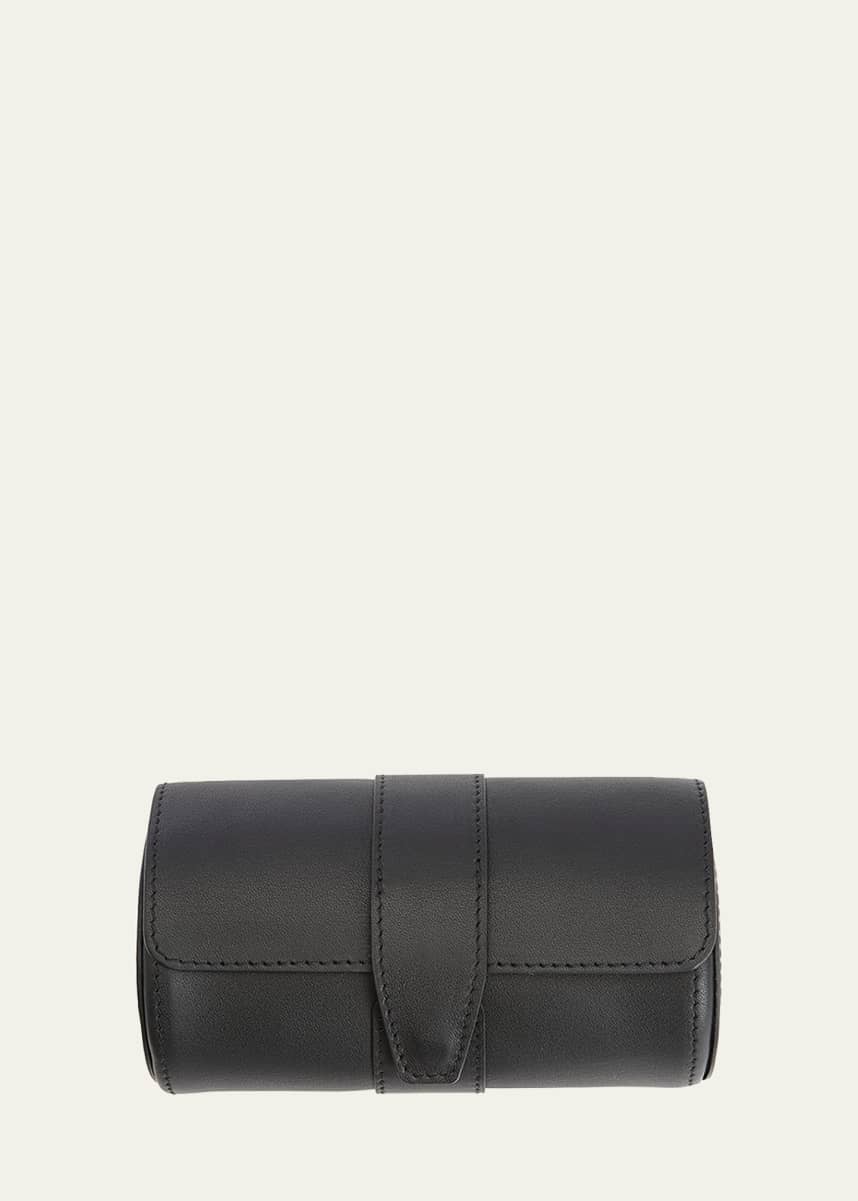 ROYCE New York Personalized Suede-Lined Leather Double Watch Roll