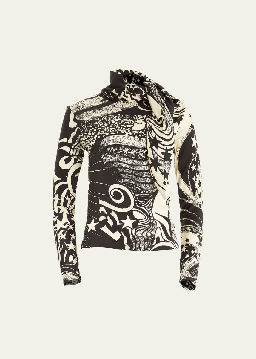 Secret Mission Joni Button-Front Printed Silk Blouse