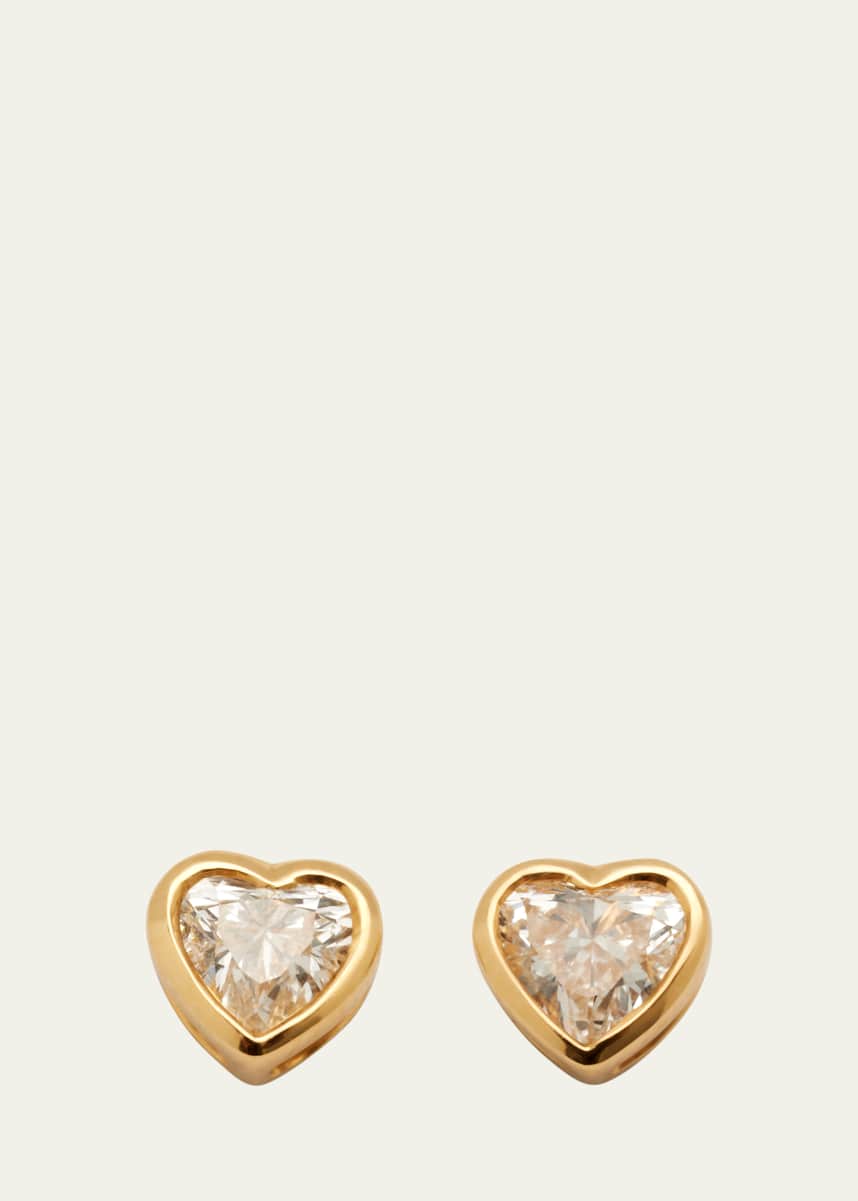 Anita Ko Bezel Diamond Heart Stud Earrings in Yellow Gold