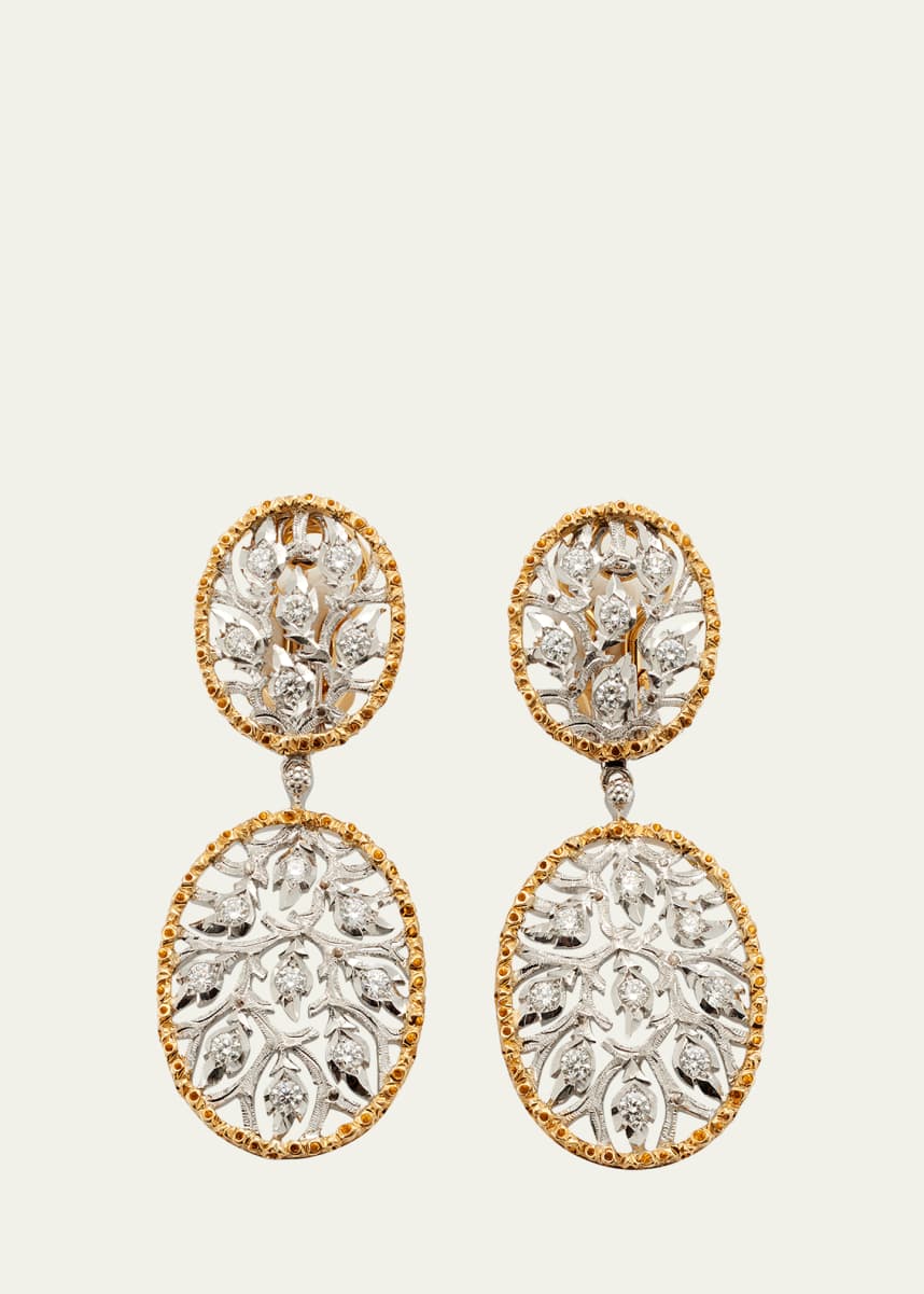 Buccellati Ramage Short Pendant Earrings in White Gold, Yellow Gold and Diamonds