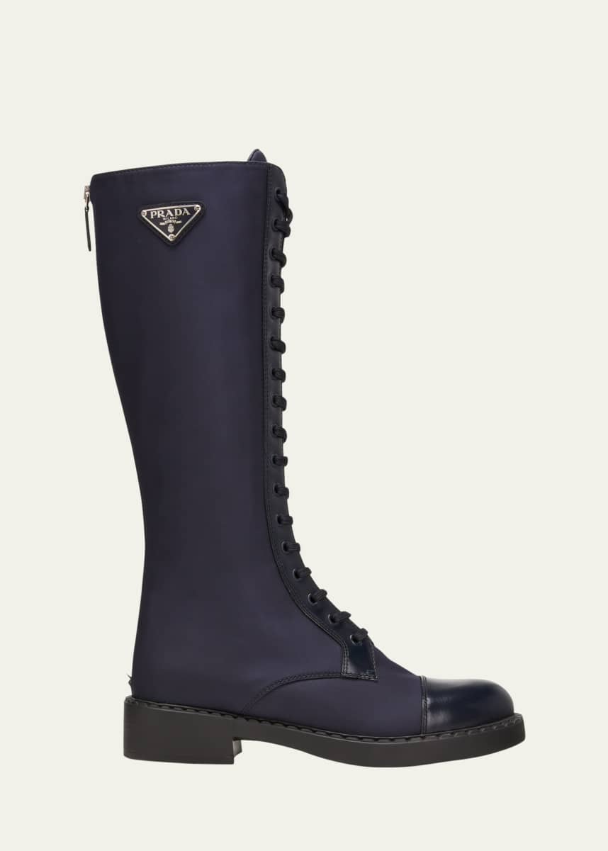 Prada Nylon Tall Lace-Up Combat Boots