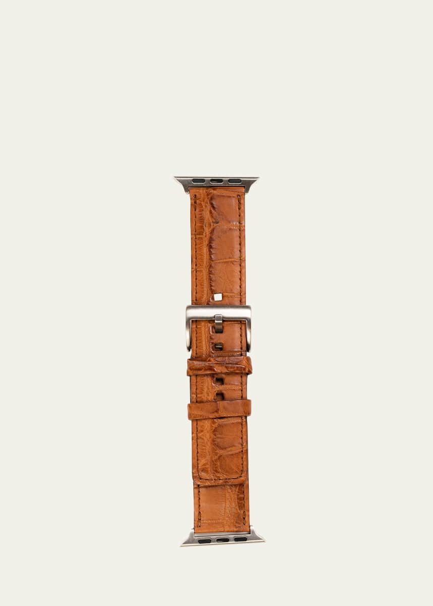 Abas Men's Apple Watch® Matte Alligator Watch Strap, Silver Finish