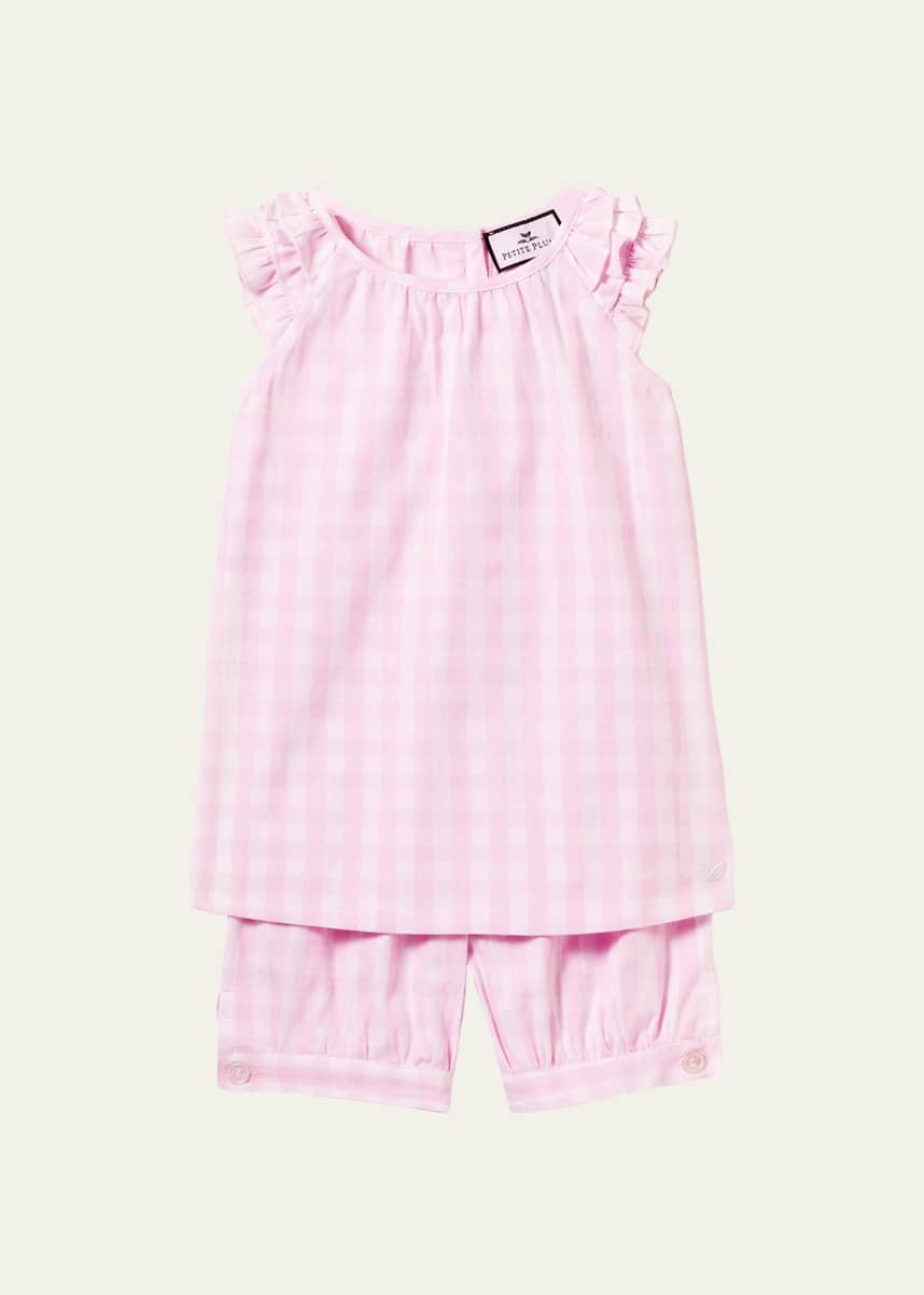Petite Plume Girl's Gingham 2-Piece Pajama Short Set, Size 6M-14