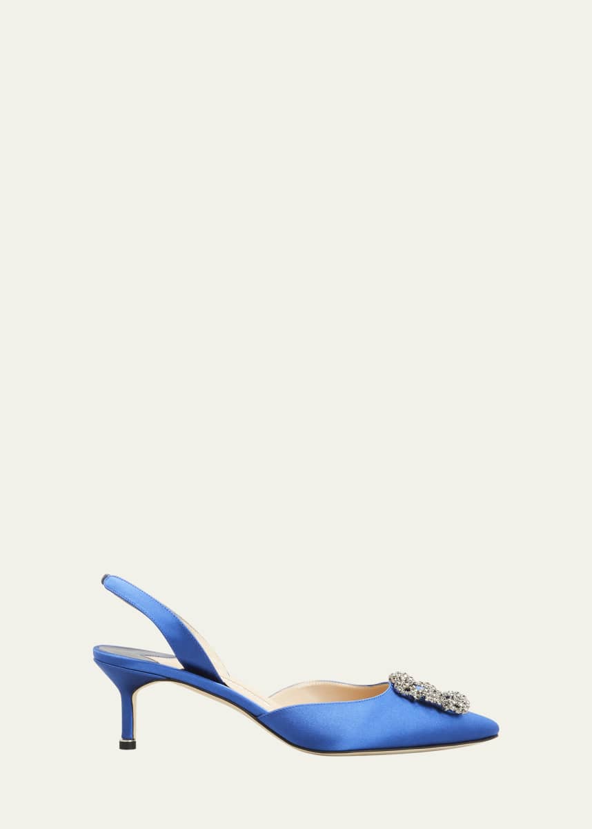 Manolo Blahnik Hangisi Crystal Buckle Slingback Pumps