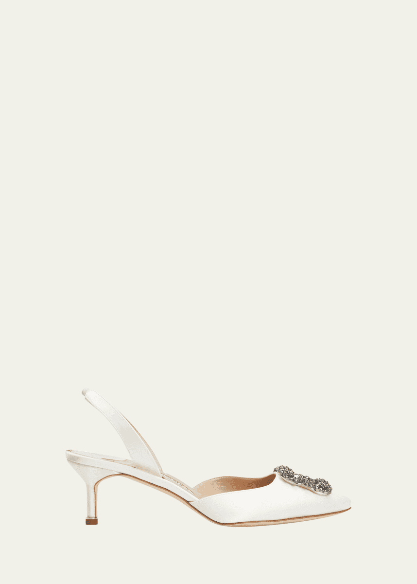 Manolo Blahnik Hangsi Satin Crystal-Buckle Halter Pumps