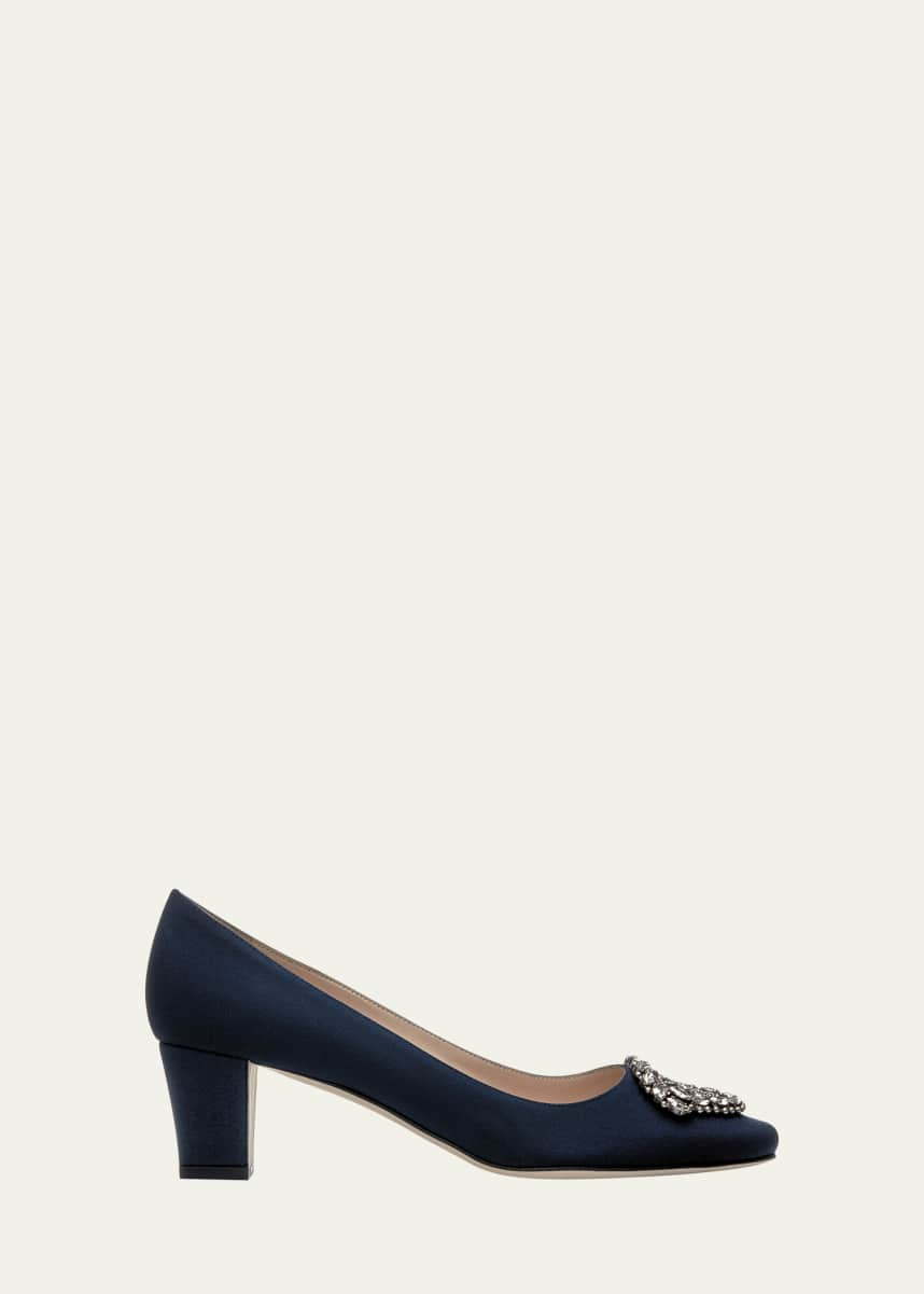 Manolo Blahnik Okkatto Crystal Silk Block-Heel Pumps