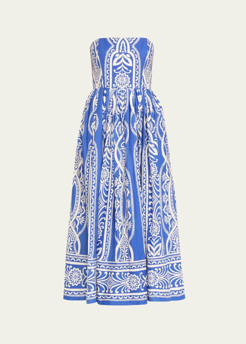 Cara Cara Torres Floral Ruffle-Tiered Strapless Midi Dress
