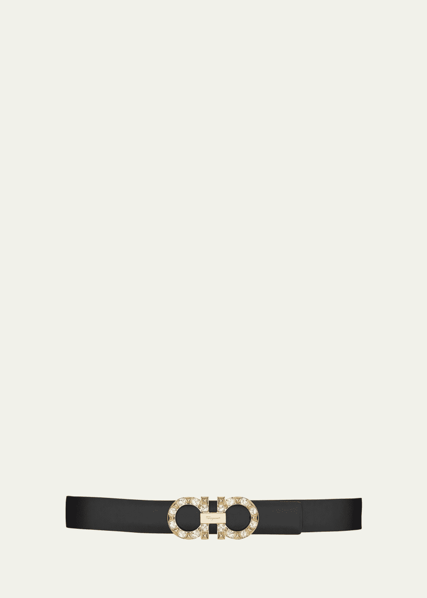Ferragamo Gancini Crystal Leather Buckle Belt
