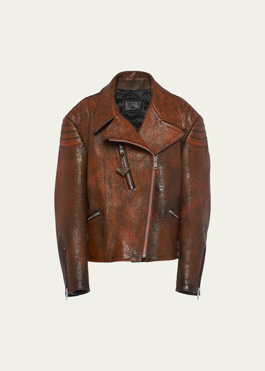 Prada Vitello Leather Biker Jacket