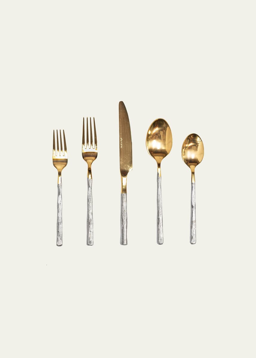 Daniel van Dijck 5-Piece Flatware Set with Textured Handles, Gold