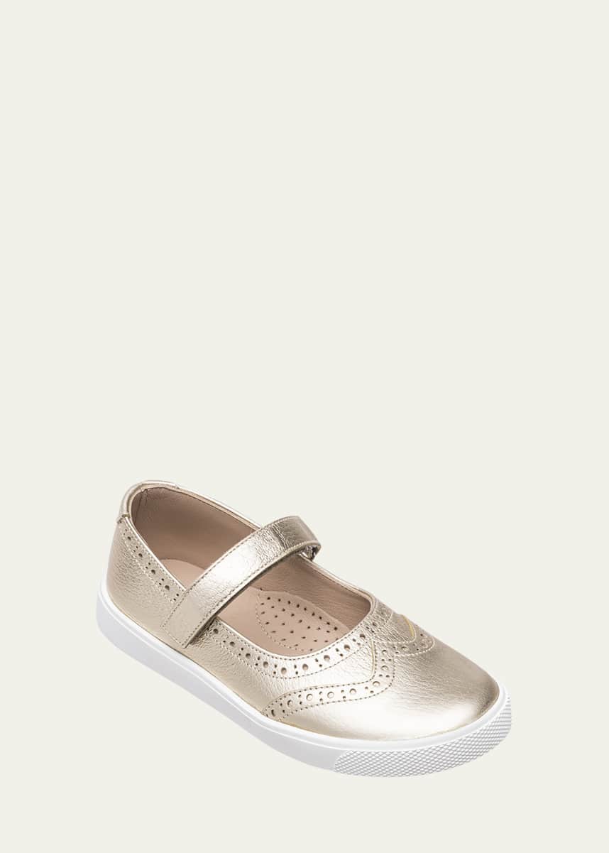 Elephantito Girl's Metallic Leather Mary Jane Sneakers, Baby/Toddler/Kids