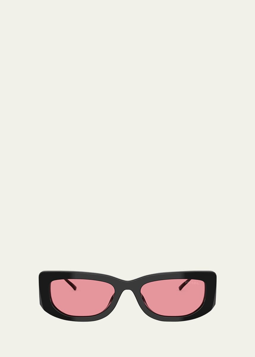 Prada Triangle Logo Rectangle Acetate & Metal Sunglasses