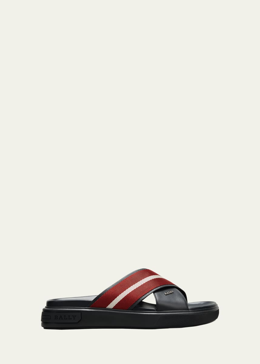 Bally Men's Jaket Nylon Stripe Leather Slide Sandals