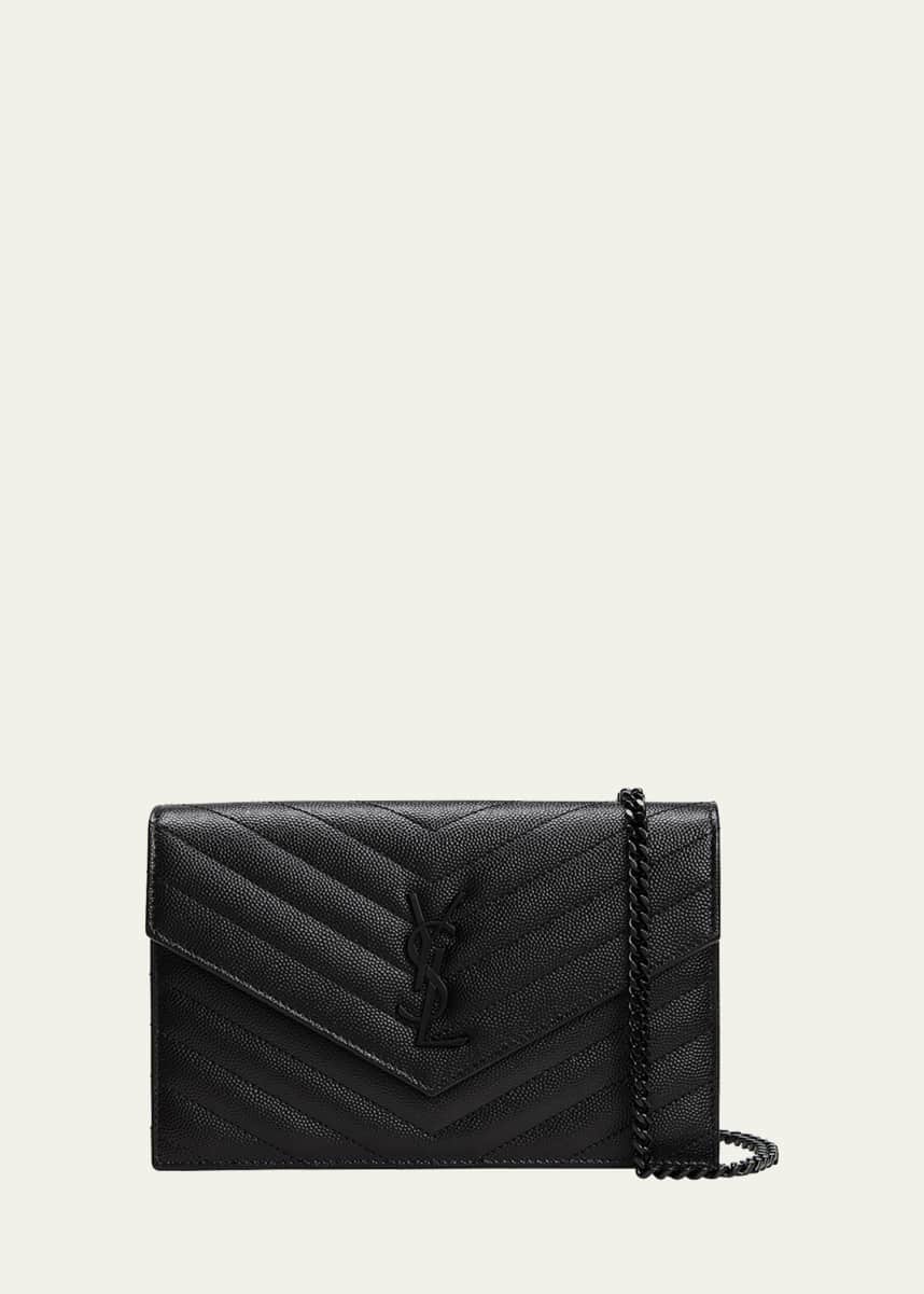SAINT LAURENT: Monogram envelope chain wallet bag in grain de poudre leather  - Dove Grey