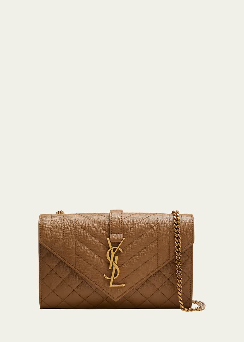 Saint Laurent Envelope Triquilt Small YSL Shoulder Bag in Grained Leather