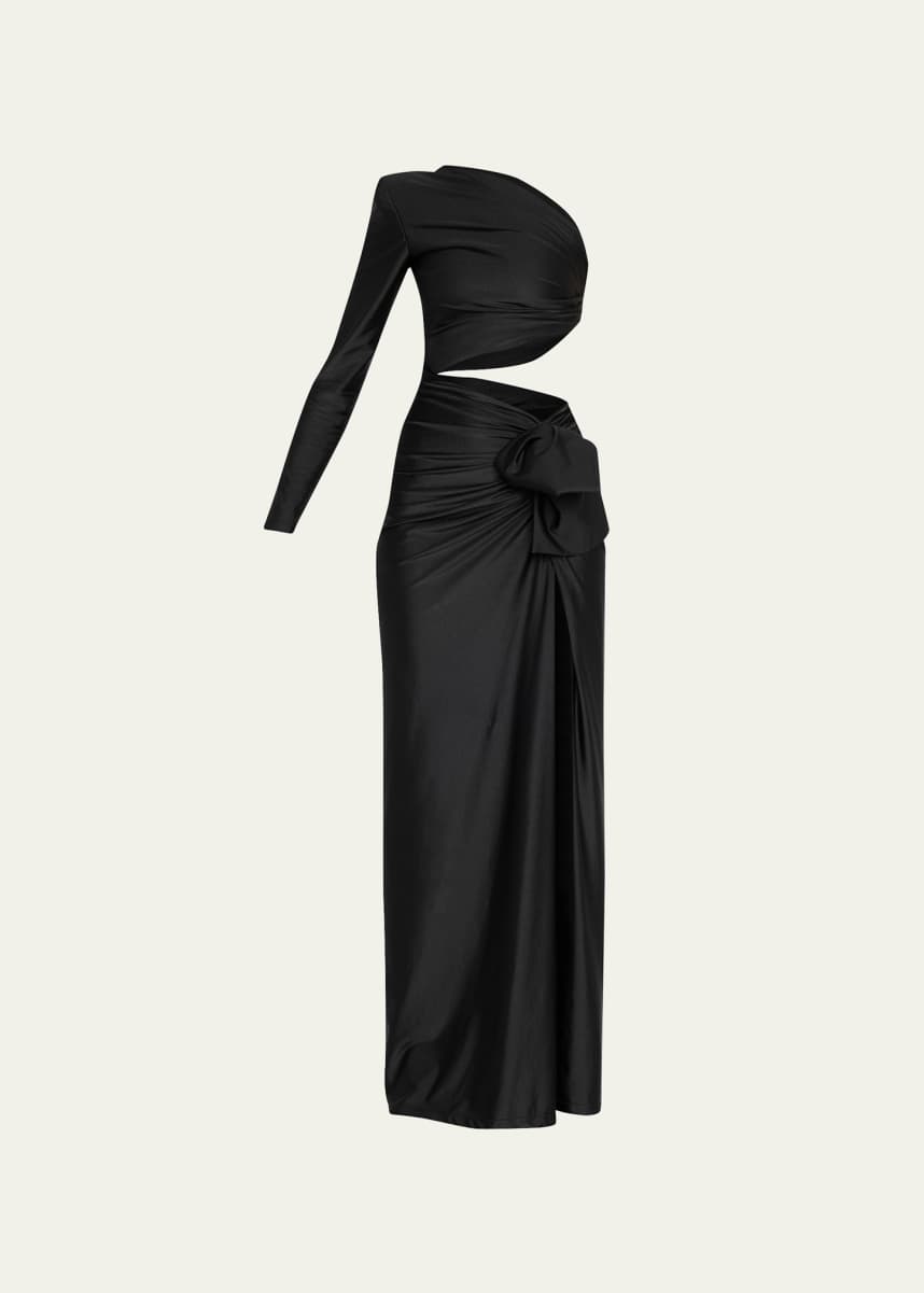 Saint Laurent One-Shoulder Cutout Bow Column Dress